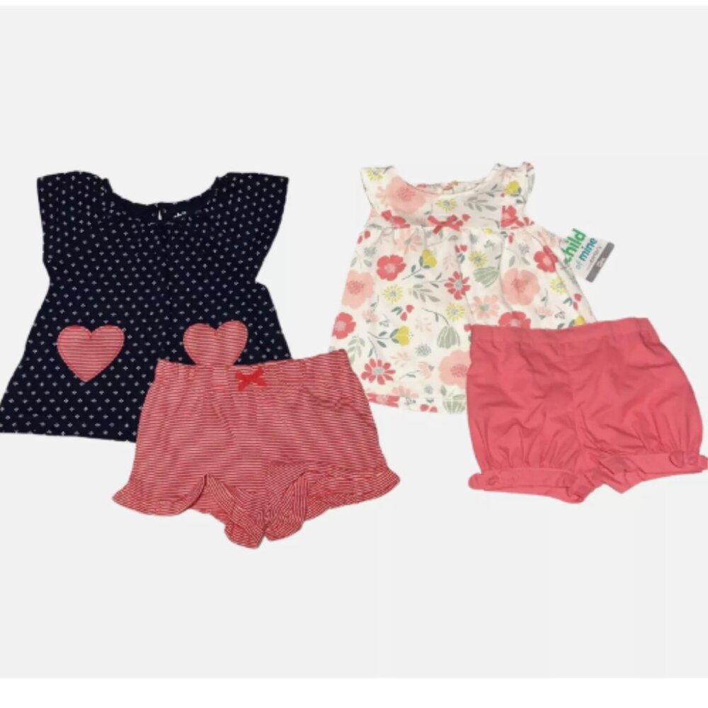 Child of Mine by Carter's Baby Girl's Casual Shorts & Top Outfit Sets 12M (4PC)